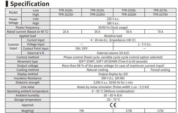 Specification TPR 2G Series